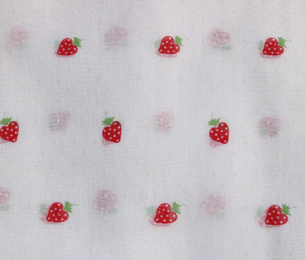 2 Yards VTG Semi-Sheer Voile Dotted Swiss Fabric Scattered Strawberries