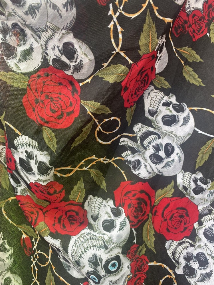 Red Rose Skull Poly cotton blend fabric By The Yard