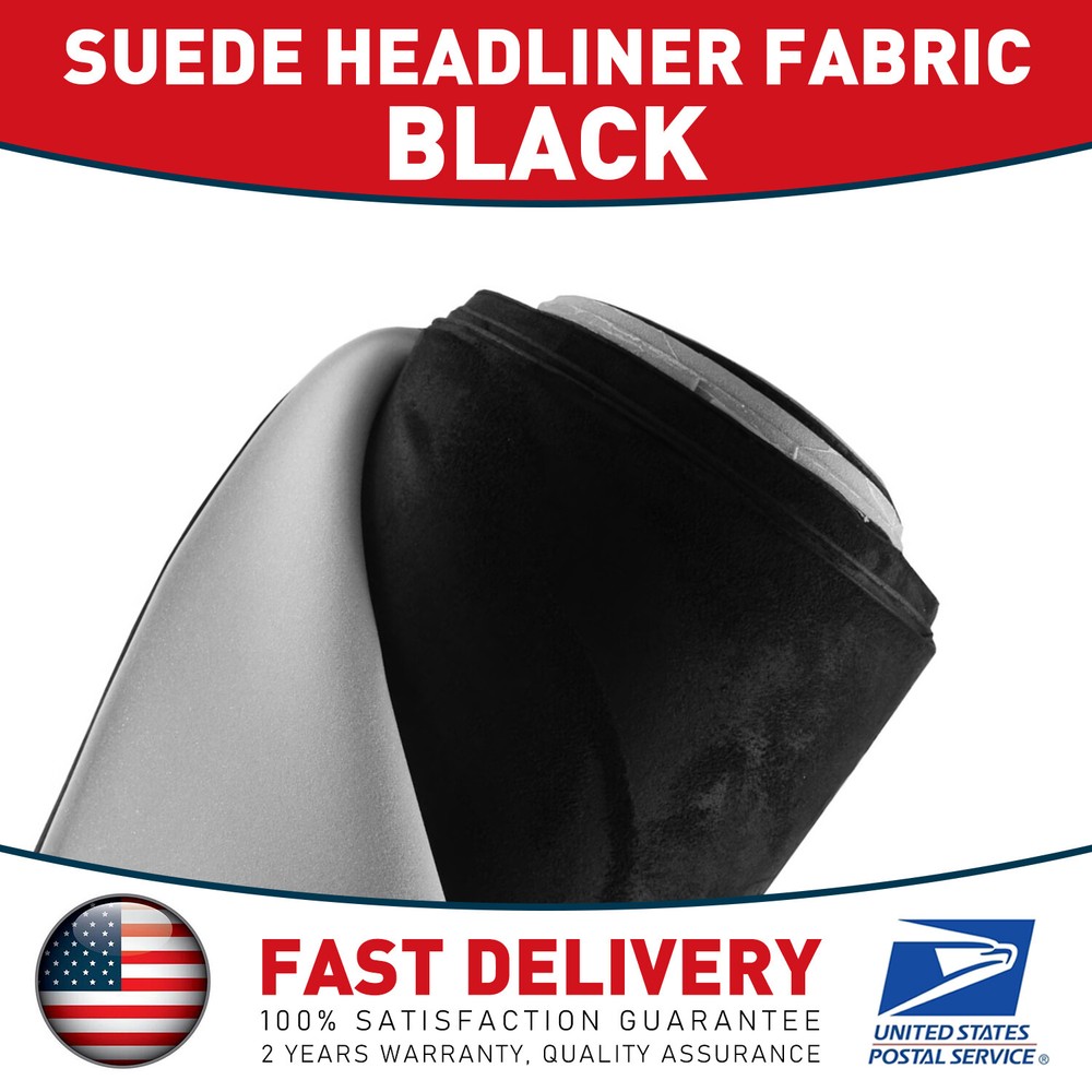 Black 80″ x 60″ Suede Headliner Fabric Foam Backed DIY Home Auto Roof Repair