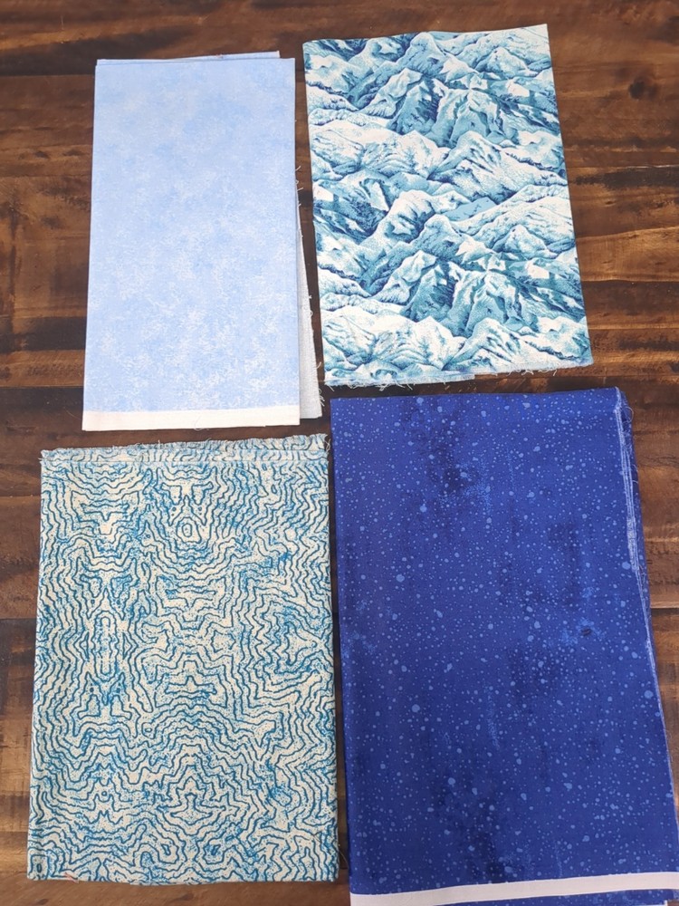 Lot of Blue Fabric, abstract, 4 pieces 7.1oz