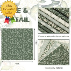 32Pcs Sage Green Floral Cotton Fabric Bundles 10 X 10 Inch Greenery Fabric