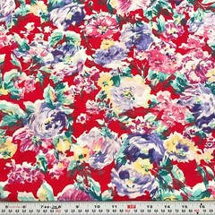 Vintage Peter Pan Fabrics Florals on Red Cotton Fabric Remnant 17″ x 56″ wide