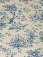 P Kaufmann Blue Ivory Toile Cotton Fabric 1 Yard 52×40 Pastoral Children