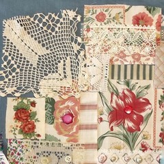 Slow stitch junk journal kit Vintage fabric pieces lace Sewing and Craft K#26