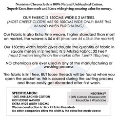Muslin Cheese Cloth,100% Cotton Unbleached,Superior Quality Extra Fine Mesh