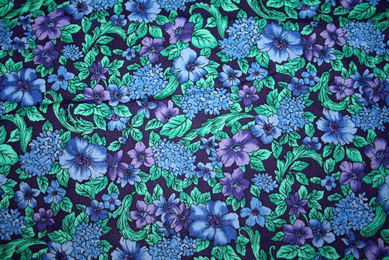 BLUE AND PURPLE FLOWERS ON NAVY – WINDSOR FROM HOFFMAN – 100% COTTON FABRIC