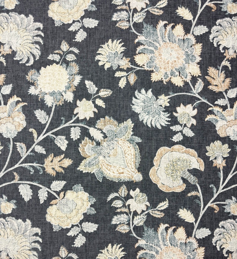 RICHLOOM BRONTE GRAPHITE GRAY JACOBEAN FLORAL MULTIUSE FABRIC BY THE YARD 54″W