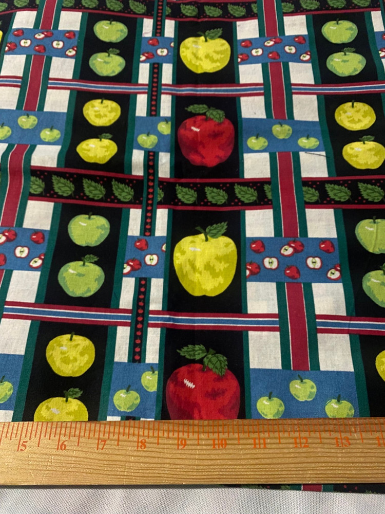 Vintage Springs cotton apple print fabric remnants/2 pieces 76 x 20 & 40 x 24″