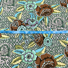 1 FQ 18″ x 21″ OOP Early Kaffe Fassett Burnt Wood Rose Cotton Fabric Rowan
