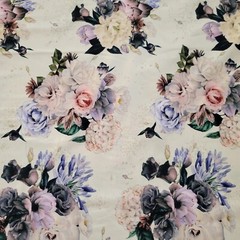Pastel Clusters of Roses, Flowers, on Ivory Cotton Jersey Knit – OEKO-TEX