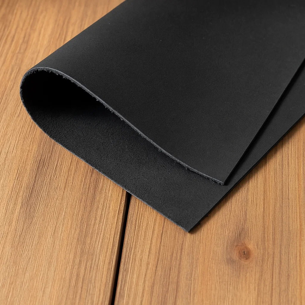 Nubuck Cowhide Leather 1.0-1.5mm Matte, Brushed Top, Black