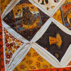JOANN Swirl Cat Fabric Remnants Lot Brown Orange Cream Green Quilting Crafts