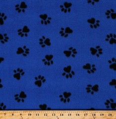 Fleece Paw Prints Black Paws on Blue Dogs Pets Animals Fabric Print BTY A329.10