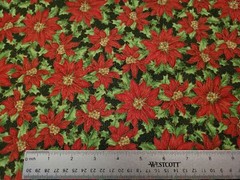 3 yds Festive Elegance Studio 8 VIP Red Poinsettias Metallic Dot Dark Green