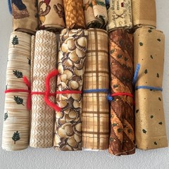 Lot of 12 Cotton Fat Quarters Beige Brown Green Mixed Print Quilting Crafts