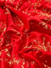Kori RED Plum Blossom Floral Brocade Chinese Satin Fabric for Cheongsam/Qipao,