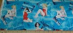 HI-FASHION Fabric – BEACH BABIES – Sexy Pin-up Girls on Blue – HALF yd (18″)