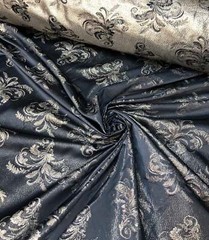 Black Woven Jacquard fabric 60” beautiful navy silver both sides useable brocade