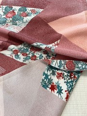 13”x42”, 13”x35” Japanese kimono silk fabric/ Katazome chrysanthemums E7