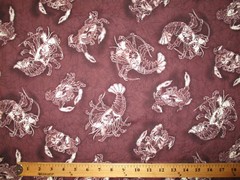 Crab Crabs Lobster Sea Food Realistic Snacks Burgandy Brown Cotton Fabric FQ