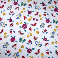 64″ W, Kitschy Print, Red & Yellow on White, Cotton Rich Blend, BTY