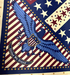 Patriotic United We Stand Red Tan Eagle Stars Stripes Fabric Panel 42″x23″ #69
