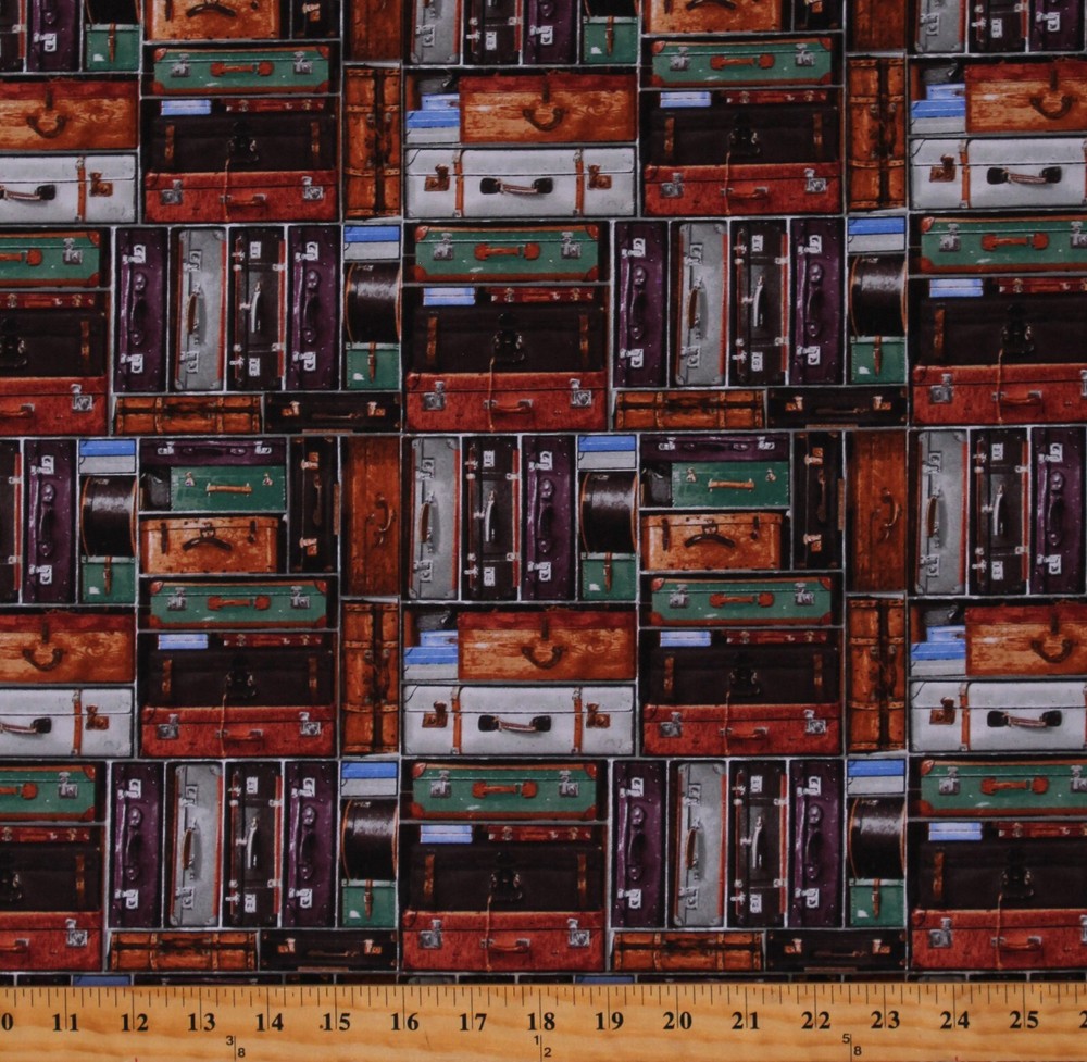 Cotton Suitcases Travel Bags Luggage Express Tracks Fabric Print by Yard D683.87