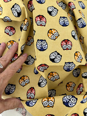 Vtg 28WX12L Yellow Orange Red Blue Gray Black OWL PRINT Cotton FABRIC Quilt