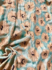 5.47 Yds Aqua Peach Metallic Floral Chiffon Fabric 44” Wide Elegant Fabric