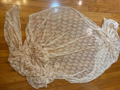 Beige BLUSH SHEER LACE FABRIC 5 Yds 53″ w Lightweight Bridal Stretch Floral Veil