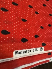 VTG Wamsutta COTTON Fabric Black Watermelon Seeds RED White Polka Dots 30×45″