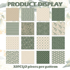 Jarthenaamcs 32Pcs Sage Green Floral Cotton Fabric Bundles 10 X 10 Inch Greenery