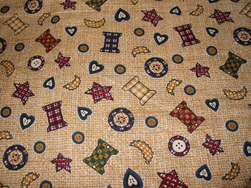 Patchwork Spools & Buttons Fabric Cotton – Springs Industries Vintage 25″ x 42″