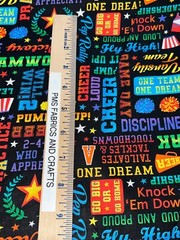 3/4 yard x 44 in Cheerleader Words Text on Black: Cheer Squad Timeless Treasure