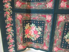 VTG GREEN W/PINK FLORAL PAISERY Patchwork 4 PILLOW COTTON FABRIC PANEL NE