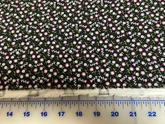Cute Calico Pink and White Flowers on Black cotton Fabric per yd.