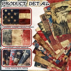 10 Pcs Vintage Patriotic Fabric Bundles 20 x 20 Inch Red Blue White 4th of Ju…