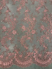 Melody DUSTY PINK Polyester Floral Embroidery with Sequins on Mesh Lace Fabric