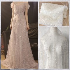 BENECREAT 63x39inch Glitter Tulle Fabric with Sequin and yard, Silver