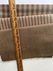 3 BROWN/TAN Check and Ticking Stripe Homespun Fat Quarters 100% Cotton