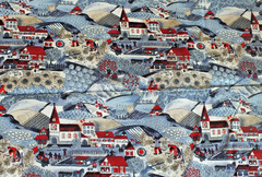 1.5 yard Rose & Hubble cotton quilt fabric vintage OOP houses buildings church