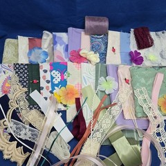 Slow Stitching Lot Fabric Scraps Trim Lace Ribbon Sew 3/4 Lb Junk Journaling