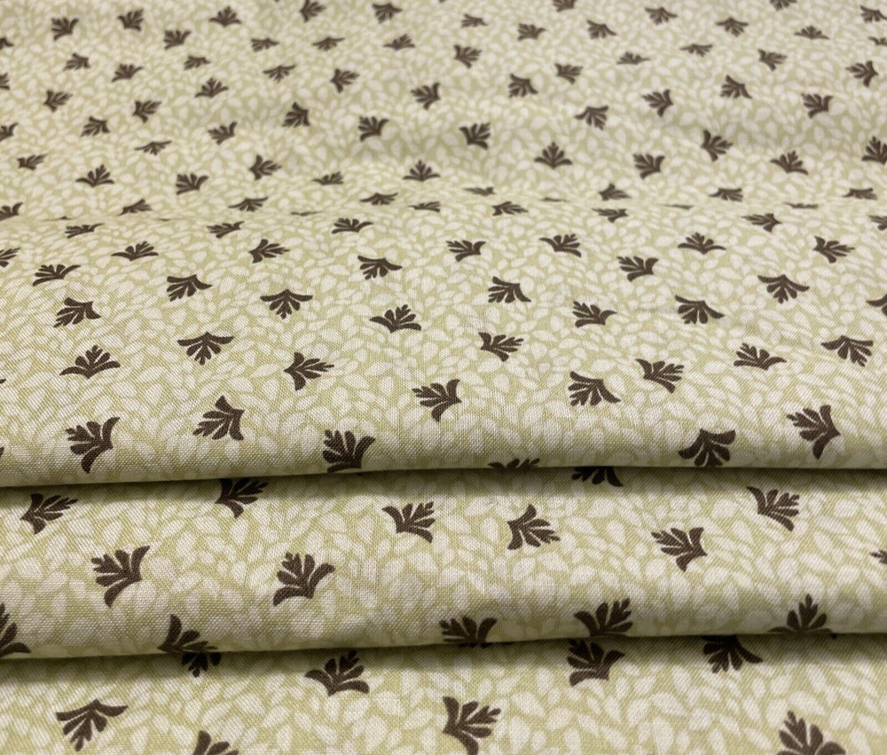 Cotton Fabric Pale and Dark Green Leaf Pattern 1 1/2 Yards 44 Inches
