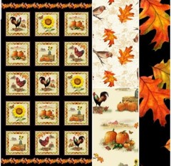Henry Glass – Autumn Splendor Block Quilting Fabric Panel w/ Chickens, Sunflower