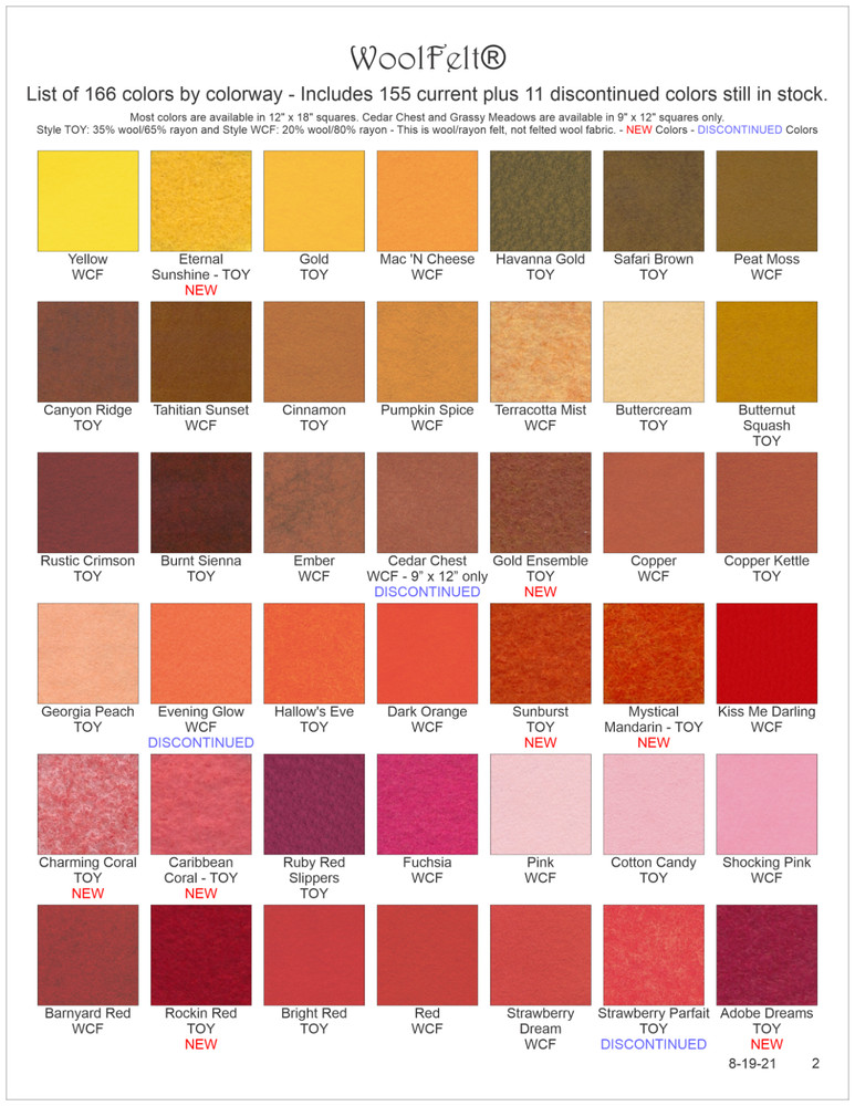 #2 Wool Felt® – 42 Colors – Wool/Rayon Felt – WoolFelt® from National Nonwovens