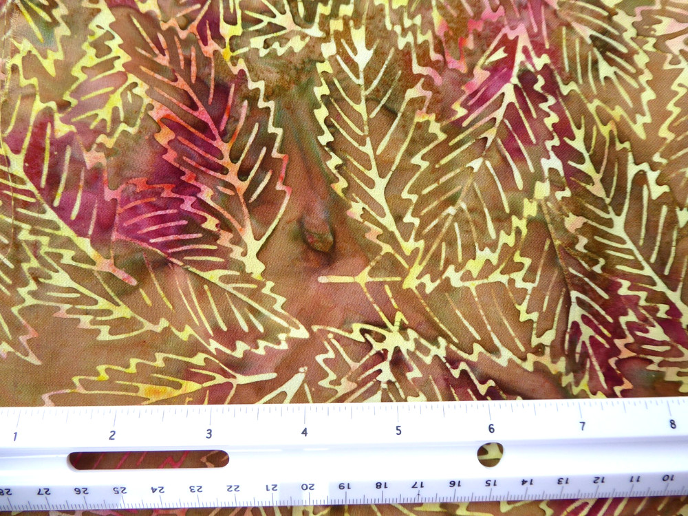 BTY BATIK Leaf Clusters Gold Yellow Dijon Red Quilting Cotton Fabric