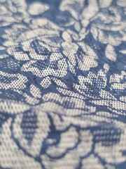 Navy Blue White Silver Floral Pattern Fabric Thin Sheer Like Thin 46″x74″ Yard