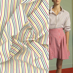 Rainbow Striped Cotton Fabric by the Yard 58W | Green Red Yellow Navy White