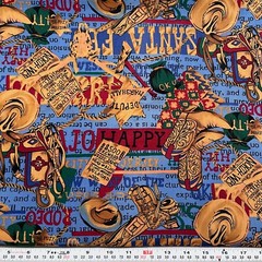 Vintage Cowboy Western Santa Fe Blue Unbranded Cotton Fabric by the HALF YARD