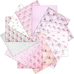 12 Pieces Floral Cotton Fabric Bundle, 18 X 22 Inch Pink Rose Flower Quilting Sq